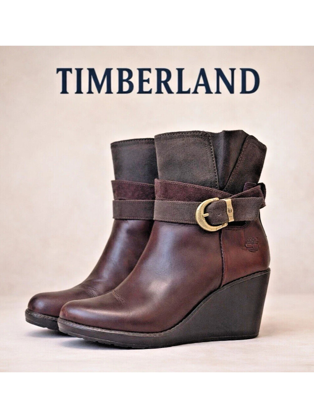 Timberland Leather Suede Wedge Boots Burgundy Oxblood Size 7